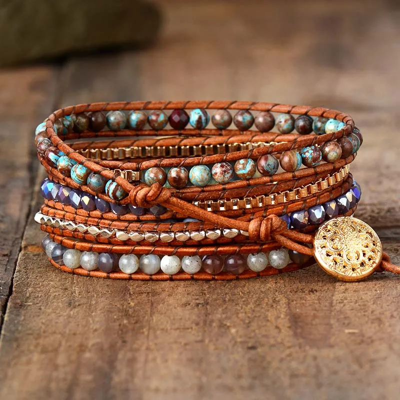 Premium Women Wrap Bracelet Labradorite Natural Stones 5 Times Leather Strap Bracelets Multilayers Beadwork Bracelet Dropship - Image 5