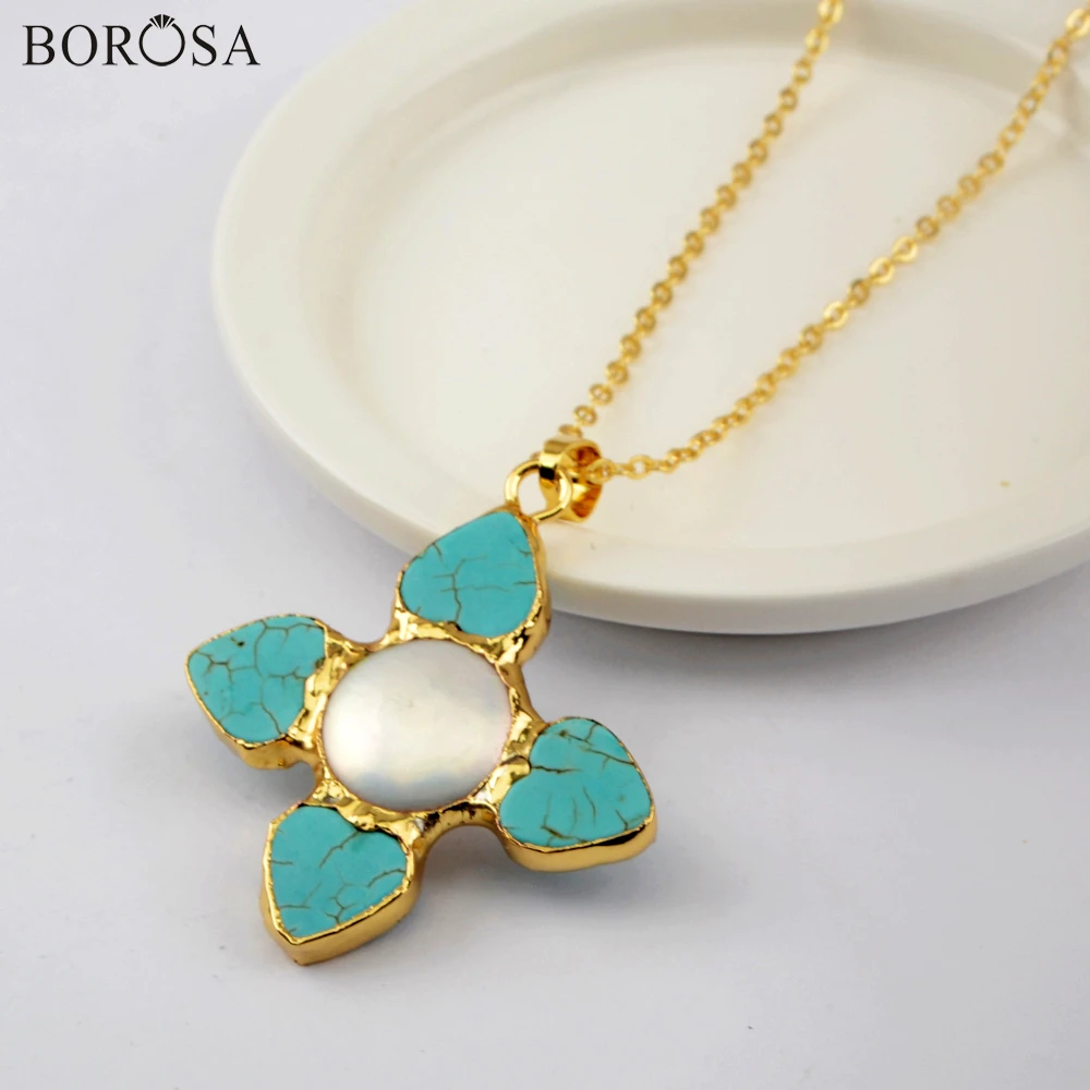 BOROSA 5/10 шт. В форме цветка синяя золотая цепочка Howlite ожерелье с натуральным