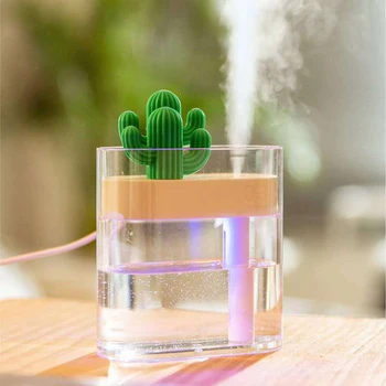 

160ml USB Air Humidifier Cactus Timing Aromatherapy diffusers humidifiers Mini Aroma Diffuser With 3 ColorsNight Light for Home