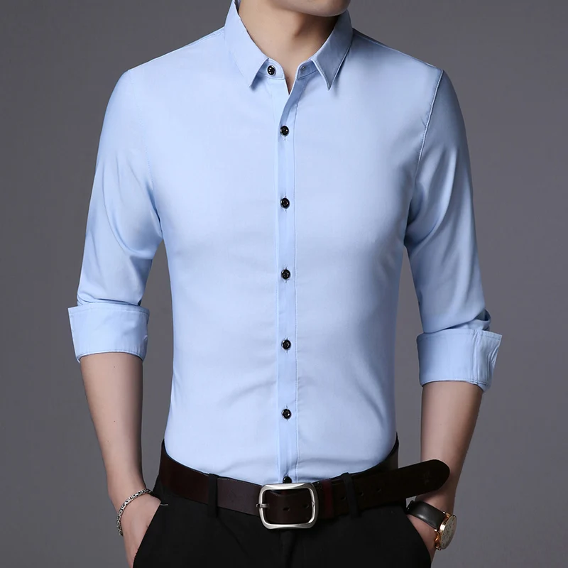 Новая модная брендовая дизайнерская мужская рубашка, приталенная уличная одежда с длинным рукавом, Корейская высококачественная повседневная мужская одежда - Цвет: Синий