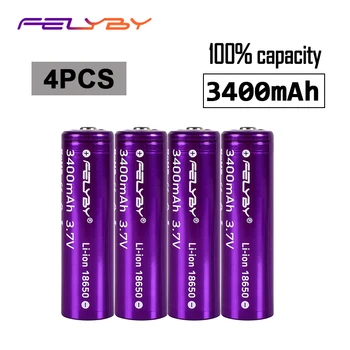 

FELYBY 4PCS 18650 3.7v li-ion rechargeable battery au lithium accu 100% New Original li-ion 18650 battery 3400mAh