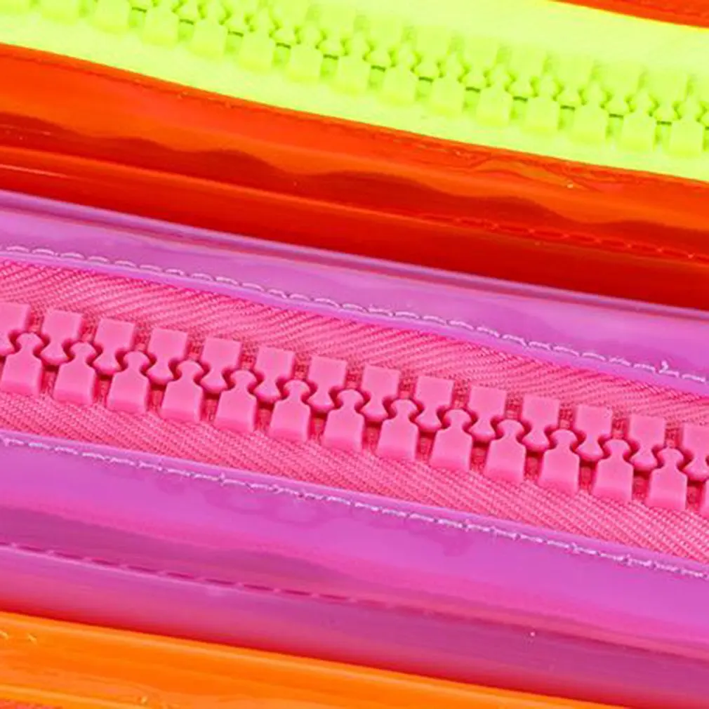 Transparent Big zipper leather pen case fabric pencil bag etui a crayons cuir pencil pouch stifte tasche pencil case school