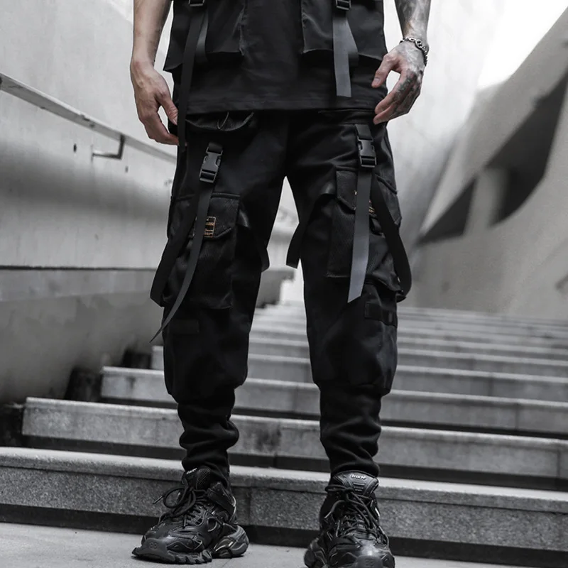 Tactical Cargo Pants Men Harajuku Streetwear Function Joggers Pants Ribbons Trousers Elastic Waist HipHop Male ﻿ 4
