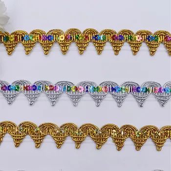 

YACKALASI 12 Yds/Lot Gold Sequined Lace Crochet Ribbons Trims Cosplay Costumes Appliqued Lace Sewing Apparel Ribbon 2CM Wide