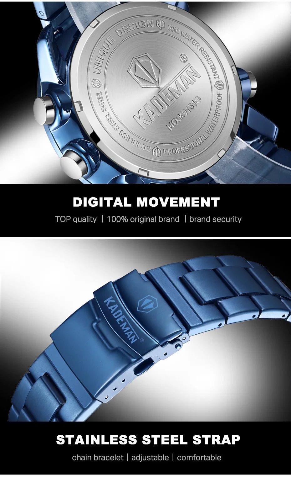 KADEMAN мужские часы водонепроницаемые спортивные цифровые часы лучший бренд класса люкс модные наручные часы с хронографом мужские часы Reloj Hombre