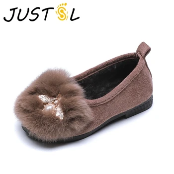 

JUSTSL Autumn Winter New Girls Casual Thin Scoop Shoe Kidss Fur Shoes Children Soft With Plus Velvet Warm Shoes