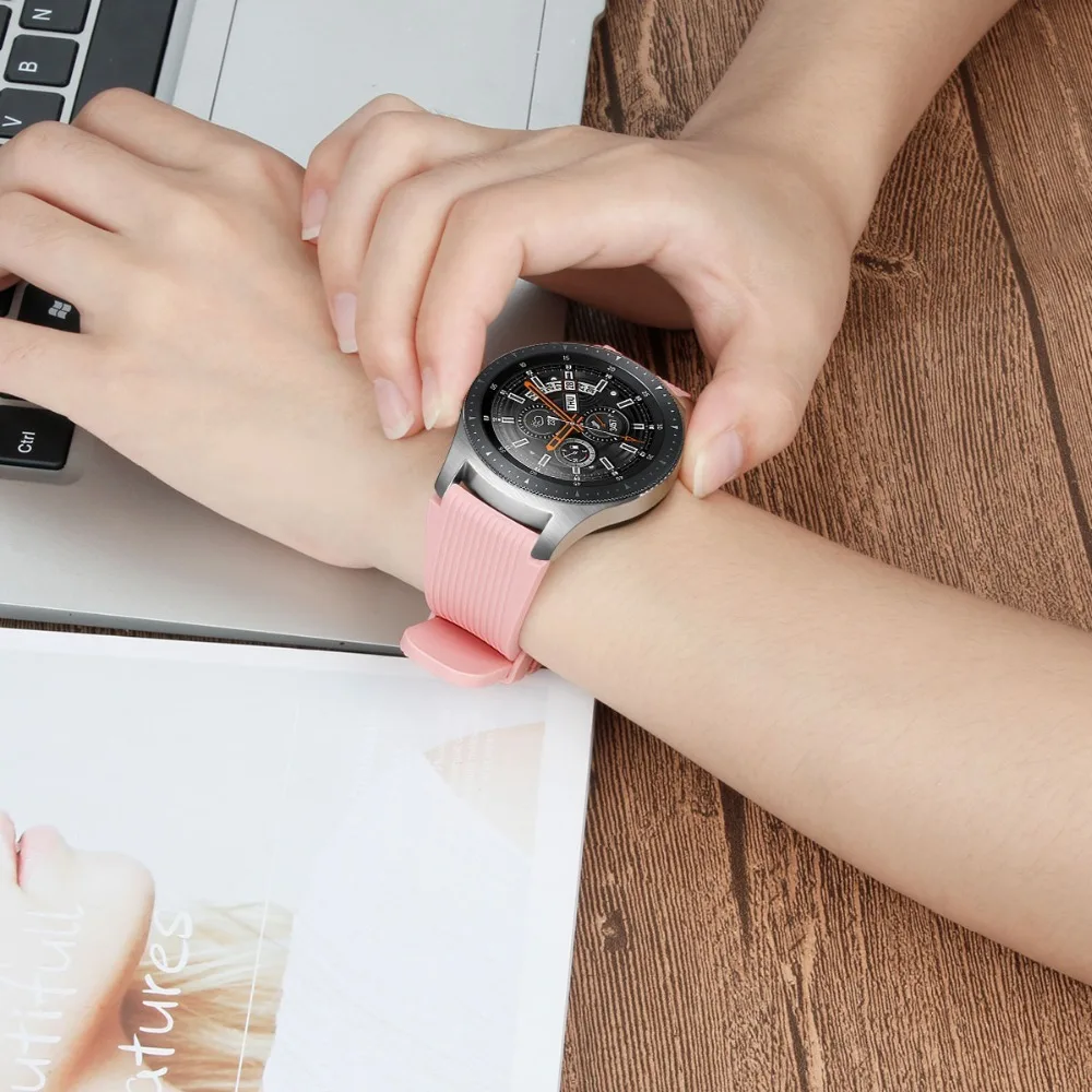 22 мм силиконовый ремешок для часов samsung Galaxy Watch 46 мм версия SM-R800 полосатый резиновый сменный Браслет ремешок серебристый