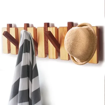 

Wood Coat Rack Hanger with Flip-Down Hooks Rustic Wall Clothes Rack Home Furniture Entryway Organizer for Hanging Clothes Purses
