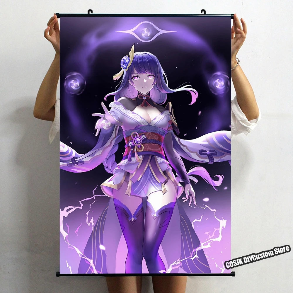 

Популярная Аниме игра Genshin Impact Raiden Shogun плакат настенный свиток домашний декор HD обои настенное украшение для почтовой комнаты Прямая поставка