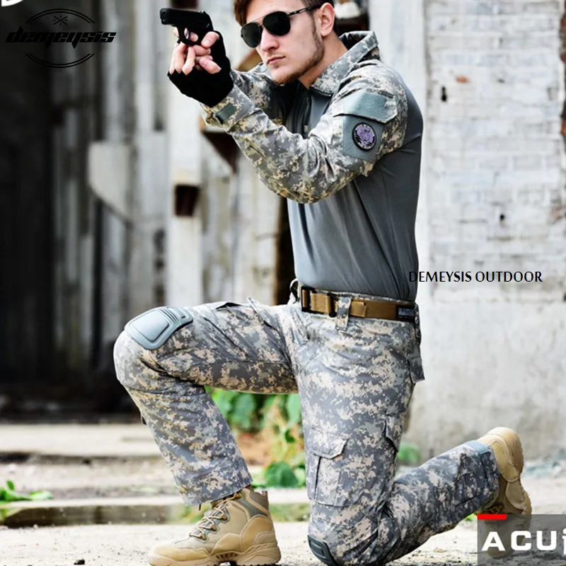 Армейская Военная Униформа камуфляж тактический боевой костюм страйкбол военная игра одежда рубашка+ брюки налокотники наколенники охотничий набор