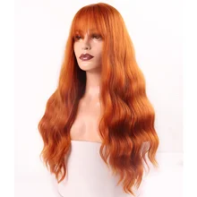 MERISI HAIR 26" Long Water Wave Women Wigs with Bangs Red Blonde Black Heat Resistant Synthetic Wigs for Women African American