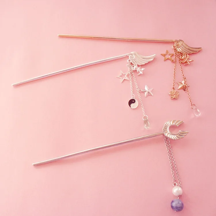Карта Captor Cardcaptor SAKURA Косплей палочки для волос шпильки звезда золото серебро ювелирные изделия с кистями аксессуары для женщин девушки ювелирные изделия