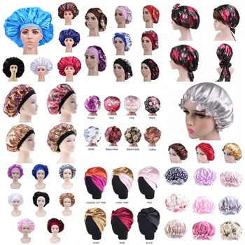 

1pc Long Hair Care Women Satin Bonnet Cap Night Sleep Hat Silk Head Wrap Adjust Shower Caps Knitted Bathing Caps