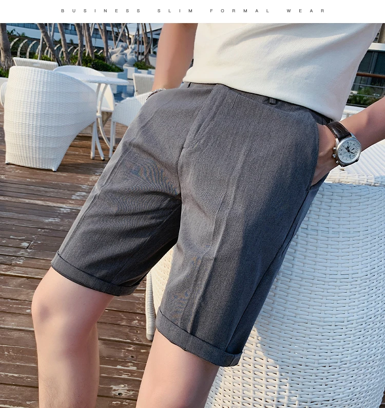 Fashion (Black)Summer Suit Shorts Men Clothing 2022 Korean Slim Fit Business Casual Straight