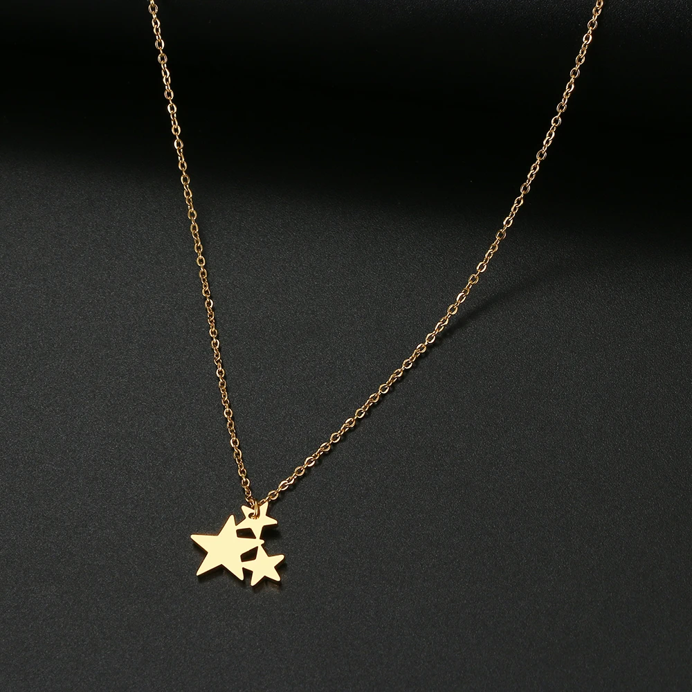 Stainless Steel Necklaces Three Five-pointed Stars Pendant Collar