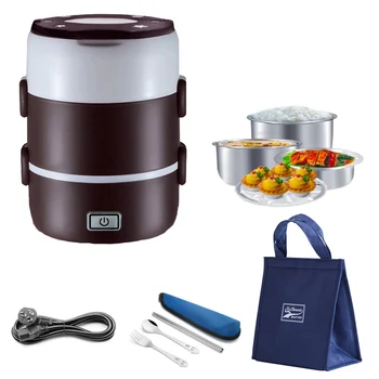 

Home Office 220V Electric Heating Bento Box Rice Cooker Food Warmer Heated Container Stainless Steel Lunch Box Student School