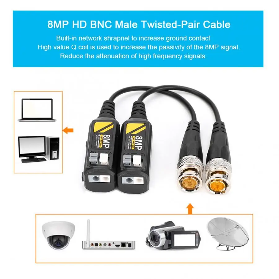 Передатчик с витой парой 2 пары мужской кабель передатчика с витой парой 8MP HD CVI/AHD/TVI/CVBS BNC