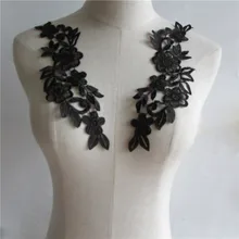 Fashion style Embroidery Black Applique Lace Collar Sewing Lace Fabric DIY Neckline Dresses Accessories Supplies A pair of sale