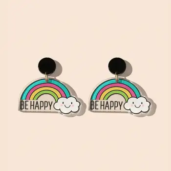 

Colorful Lovely Rainbow Shape BE HAPPY Acrylic Earrings for Women Girls Fashion Geometric Cute Female Dangle Earrings Jewelry