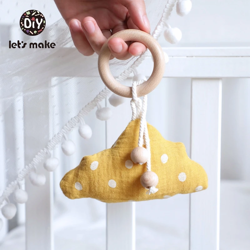 Let's Make Children's Toys Mobile On The Bed Kids Toys For Toddlers Cotton Filling Bell 1PC Cloud Soft New Born Wooden Rattle
