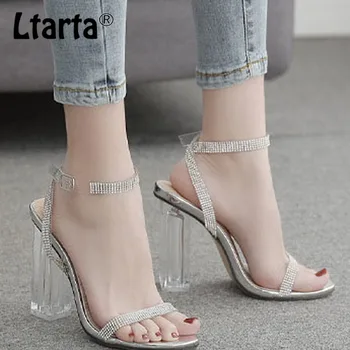 

LTARTA 2020 Summer Large Size Sandals 35-42 Size Fashion Rhinestones With Buckle Banquet High Heel Women Sandals JXQ