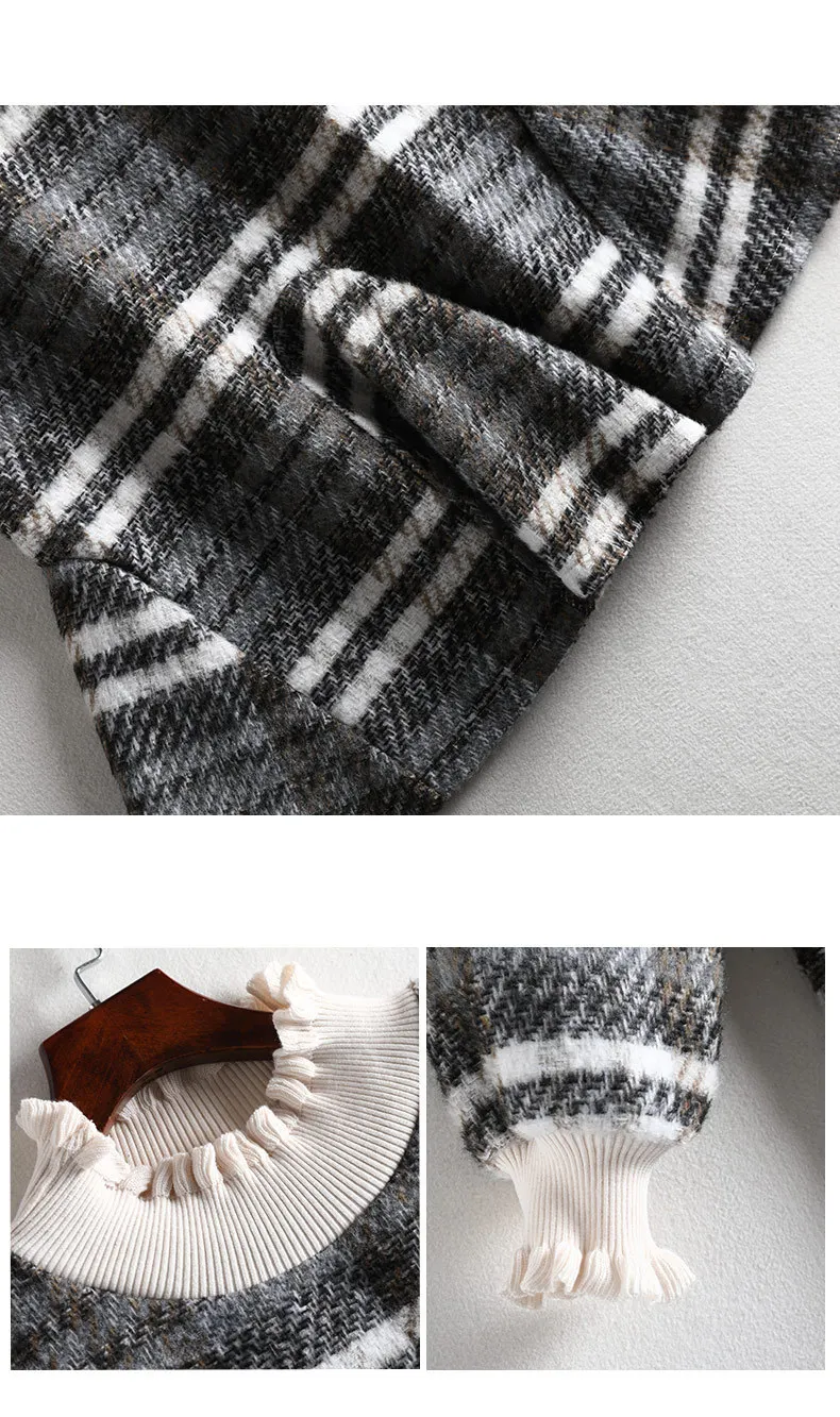 Lan Mu Square Winter Large Size Dress Chubby Sister Size Hong Kong Style Long Woolen Western Style Dress 10192
