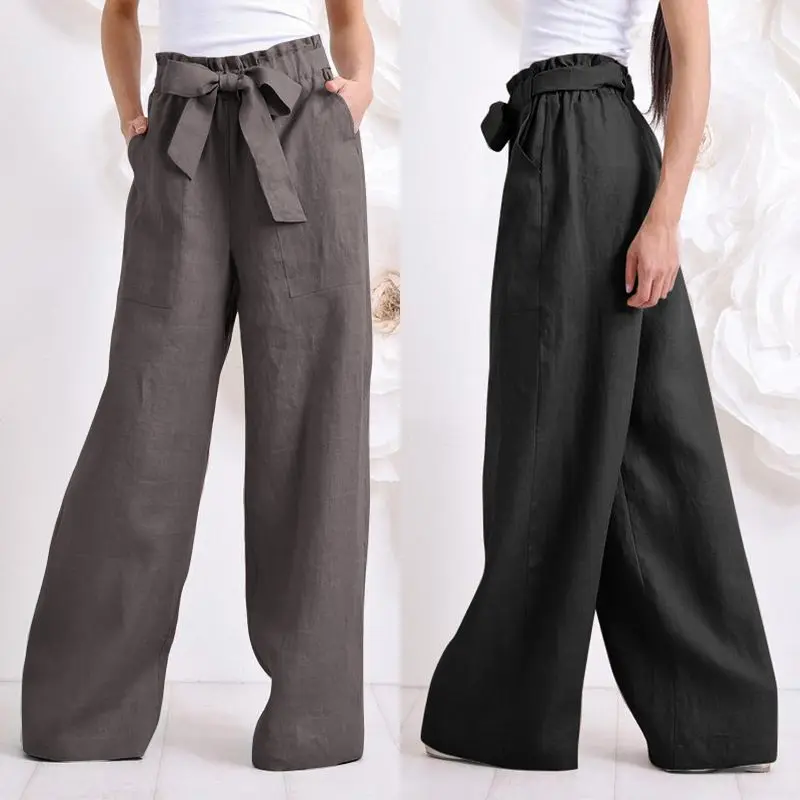 Womens Trousers Leg-Pants Waist-Pantalon Palazzo Celmia Loose Autumn Wide High-Elastic