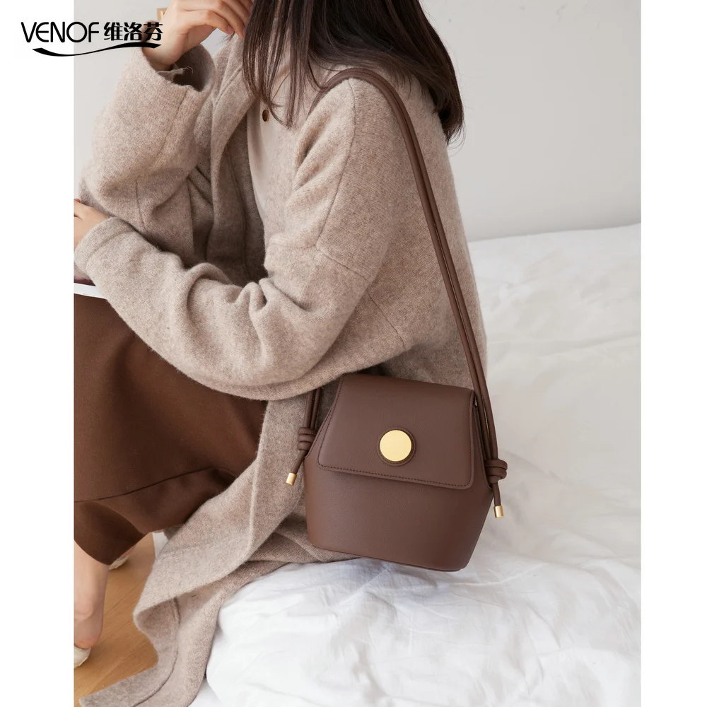 

VENOF split leather crossbody bags for women Korean Vintage Soft bucket bags Ladies Leather Shoulder Bag Female messenger Bags