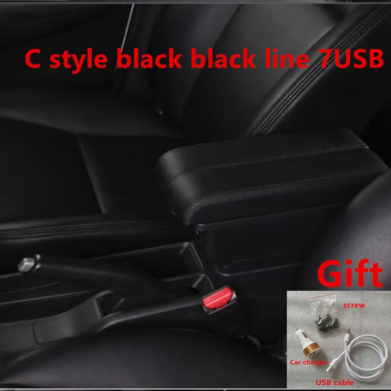 Для Ford Fiesta подлокотник коробка центральный магазин содержание коробка для хранения с USB интерфейсом - Название цвета: C black black line