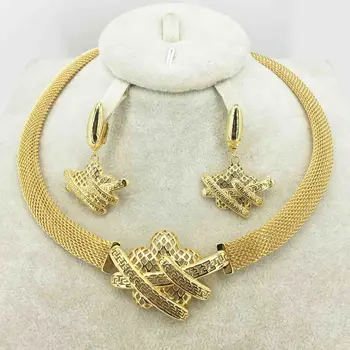 

2020 Bridal Gift Nigerian Wedding African Beads Jewelry Set Brand Woman Fashion Dubai Gold Color Jewelry Set Wholesale Design