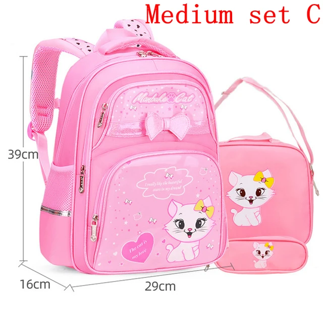 Waterproof Children School Bags Cartoon Cute Princess Backpacks Orthopedic Kids Book Bags for Teenage Girls Schoolbags Mochila Medium set C