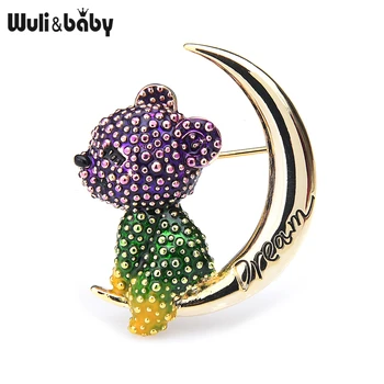 

Wuli&baby Enamel Moon Bear Brooches Women Dream 2-Color Lovely Bear Animal Party Causal Office Brooch Pins Gifts