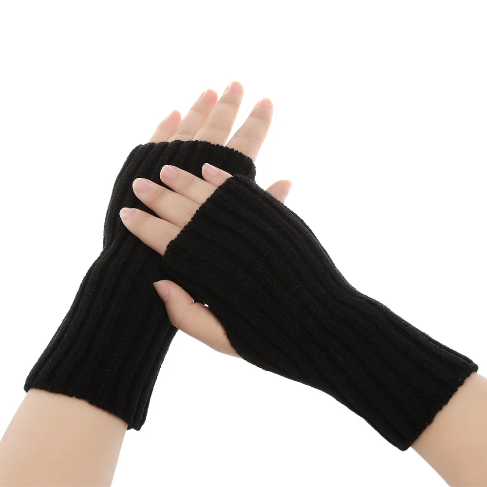 Style3-black 1 Pair Fashion Autumn Winter Spring Warm Women Ladies Girl Solid Gloves Arm Warmer Long Fingerless Xmas Knitting Wool Mittens - Цвет: Style3-black