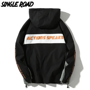 

SingleRoad Mens Hooded Clothing Jacket Men 2020 Black Patchwork Windbreakers Hip Hop Japanese Streetwear Male Jackets For Men