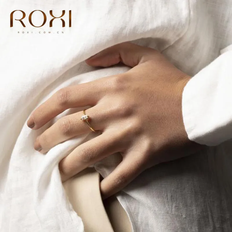 ROXI, 925 пробы, серебряное кольцо, свадебное, обручальное, подарок, прямоугольник, циркониевый кристалл, кольца на палец для женщин, ювелирные изделия, тонкое кольцо для пары