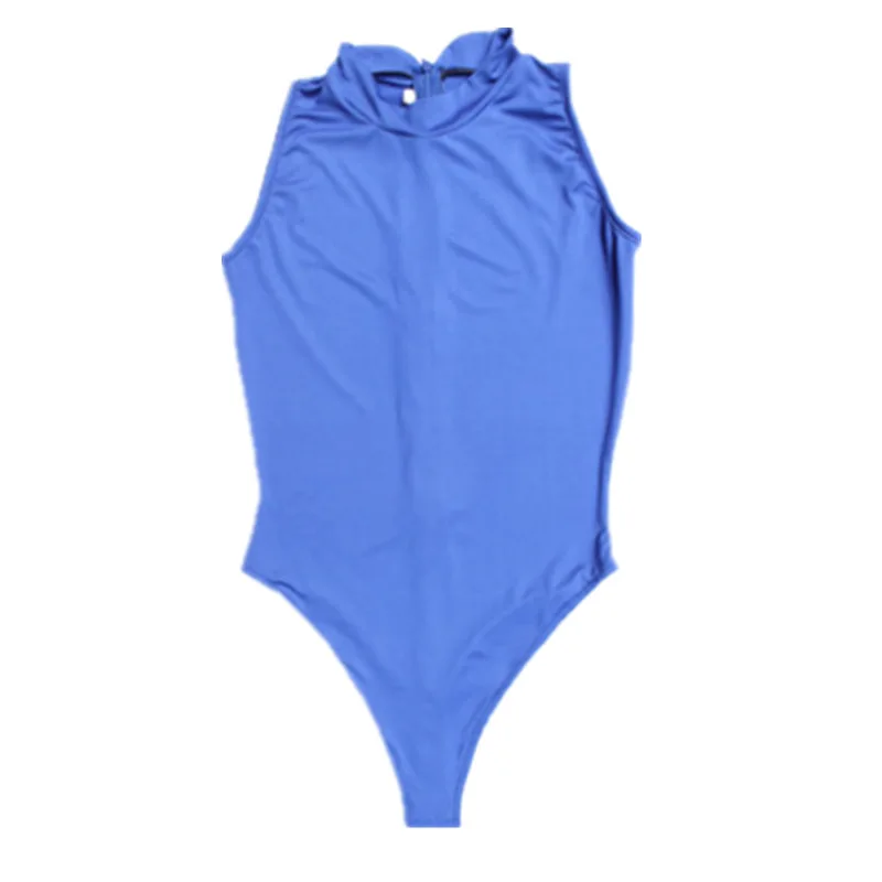 Women Lady Sexy Sleeveless High Collared Corset Bodysuit One-Piece Tight Elastic Underwear Swimsuit