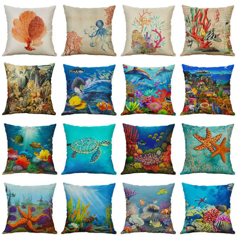 

18'' Cotton Linen Pillow Cover Ocean Animal Fashion Cushion Pillow Home Decor