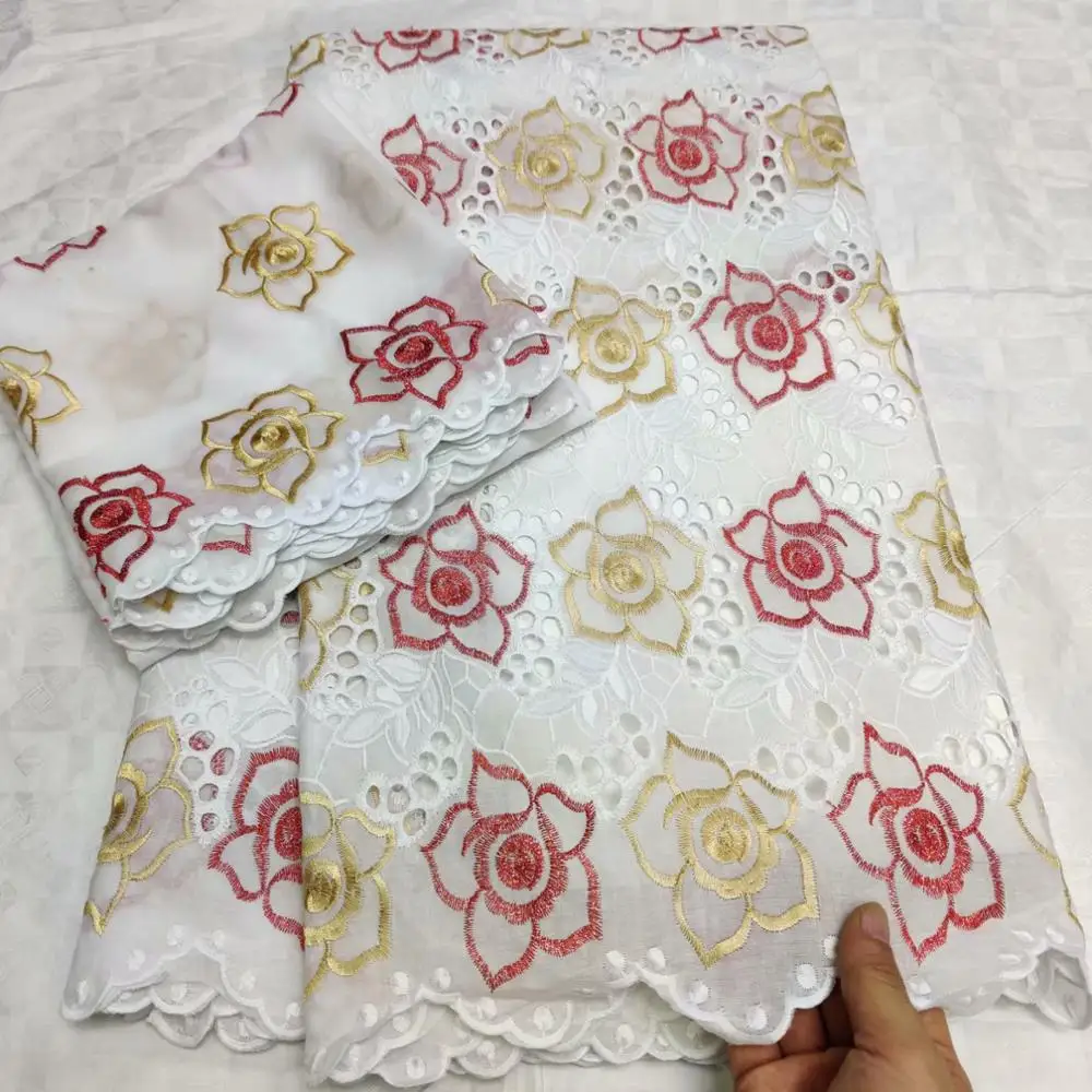 Белая Африканская Хлопковая кружевная ткань высокого качества камни швейцарская вуаль кружева Хлопок Кружева нигерийская сухая кружевная ткань для свадьбы 5+ 2 ярдов