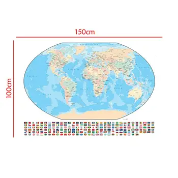 

150x100cm Spray World Map Mercator Projection With National Flag For Travel And Education