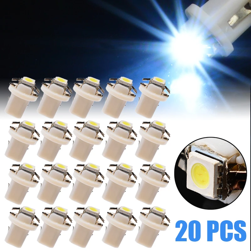 

20pcs 12V 20LM Super White Wedge Side Light Bulb T5 B8.3D 5050 1SMD LED Dashboard Panel Dash Lamp for Car Interior Lights