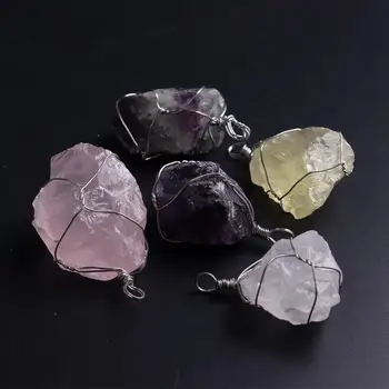

12PCS Irregular Amethysts Crystal Quartz Natural Stone Pendant Wire Wrap Handmade Necklaces Pendulum Amulet Women Yoga Jewelry