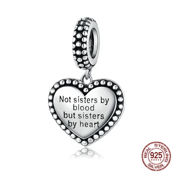 

Engraved Sterling Silver 925 Heart Pendant Charm for Women Bracelet "not sister by blood, but sister by heart"
