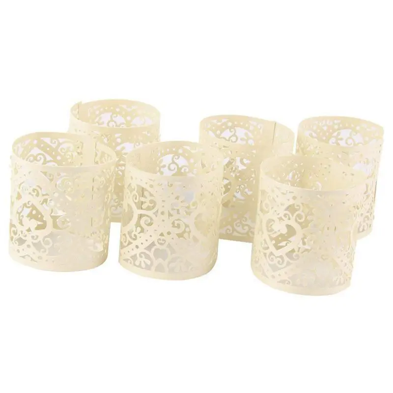 

Lot of 6pcs LED Candle Lampshade Pattern Heart Ajoure Decoration for Christmas Wedding (Cream)