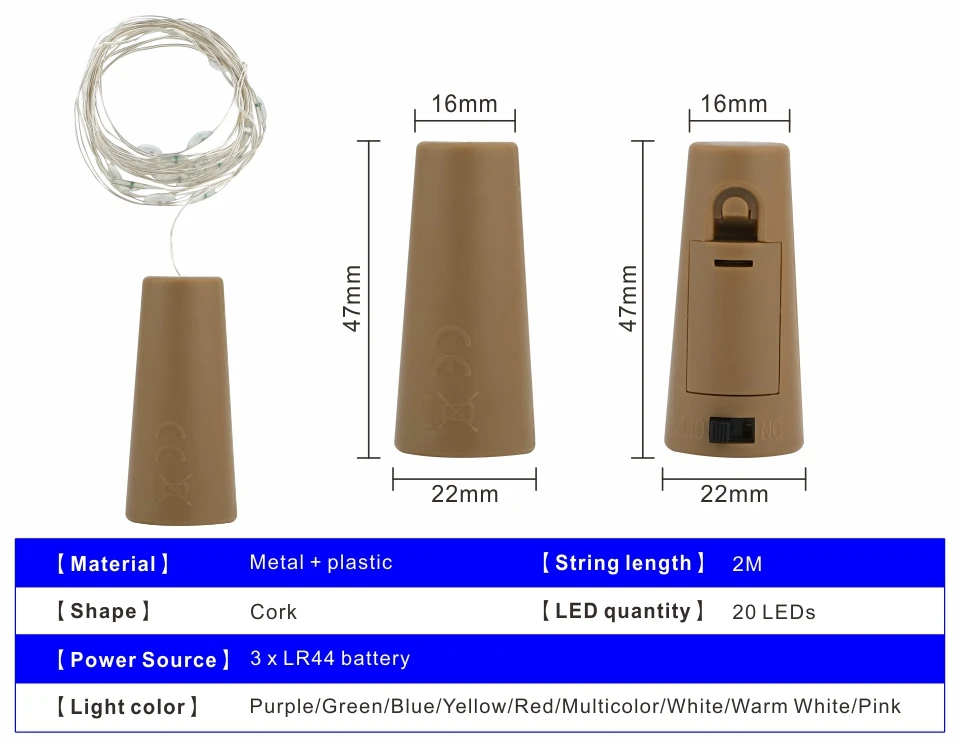 Светодиодный светильники в форме винных бутылок 2 м 20 светодиодный s в форме пробки медный провод красочные мини-гирлянды для внутреннего и наружного свадьбы рождественские огни