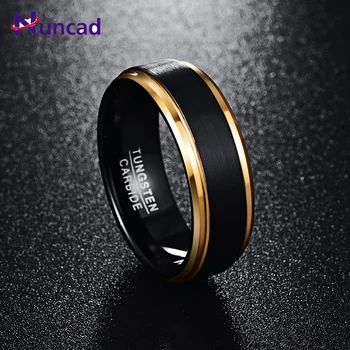 

2019 matte polish gold beveled polish 8mm width 100% genuine black wedding band elegance tungsten carbide rings for men