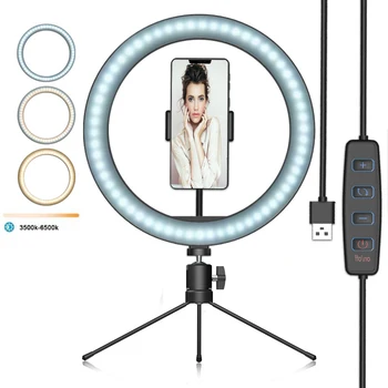 

10-level Dimming 26cm LED Selfie Ring Light Makeup Light Hoops with Tripod Fill Lights For Youtube Makeup Studio Live Video