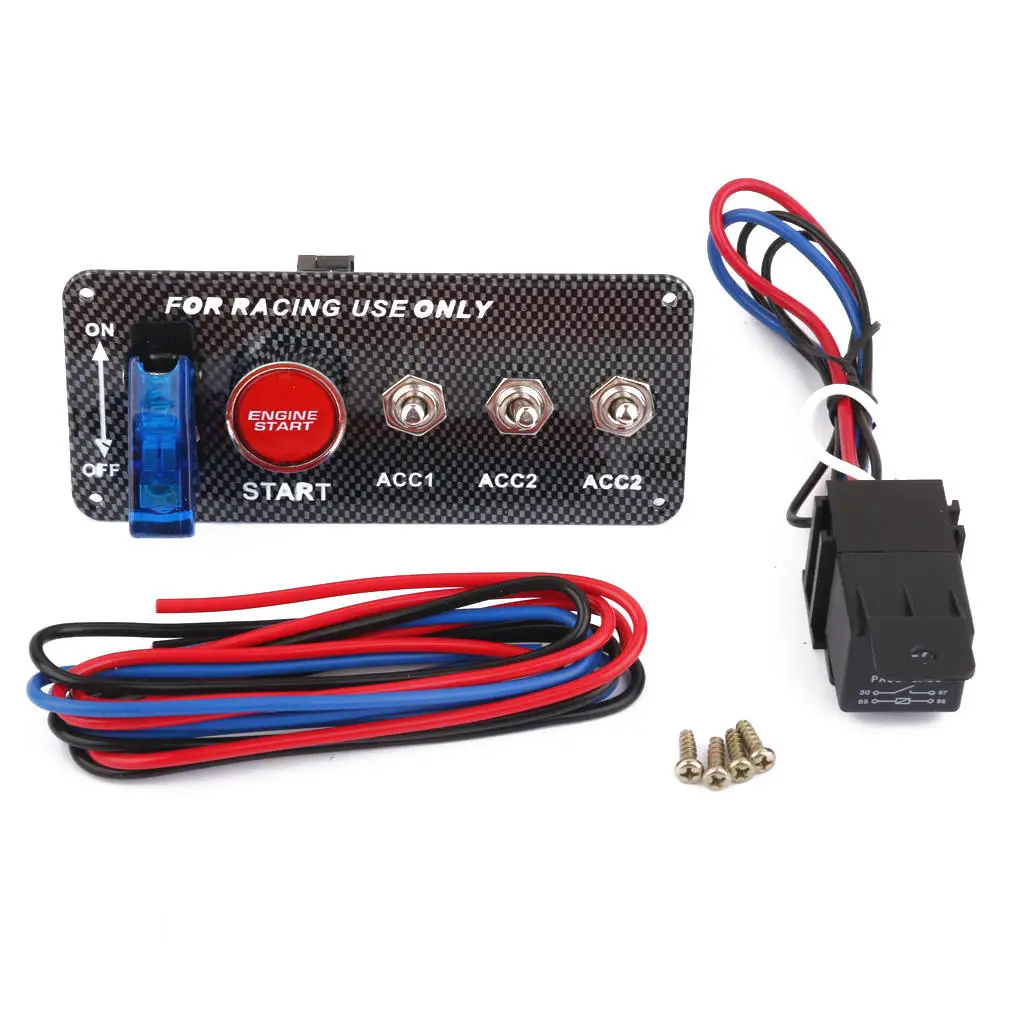 DC12V Racing Car Blue LED Toggle Ignition Switch Panel Start Push