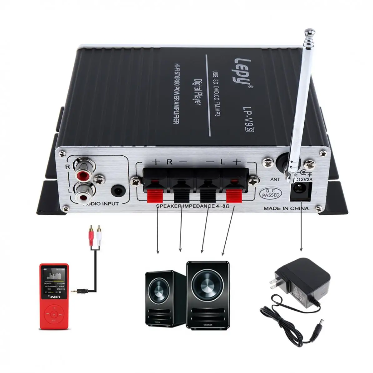 V9S 2CH 20Wx2 Bluetooth Hi-Fi цифровой аудио плеер Автомобильный усилитель fm-радио стерео плеер Поддержка SD/USB/MP3/DVD вход