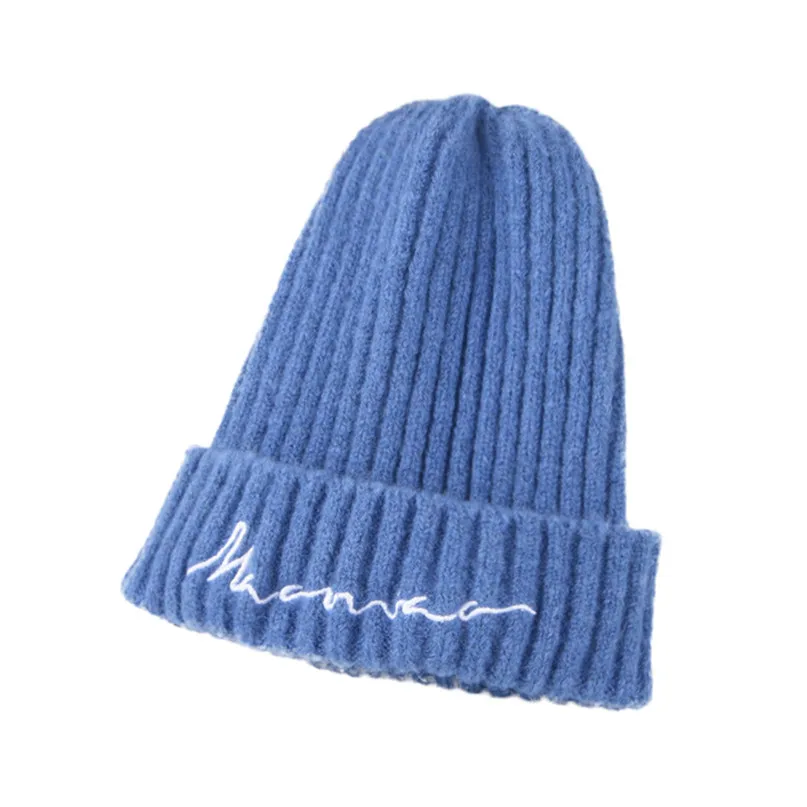 Unisex 50-54CM Children Pure Color Letter Keeping Warm And Simple Knitted Wool Hat Cap Winter Popular Cap 30SE02 (36)