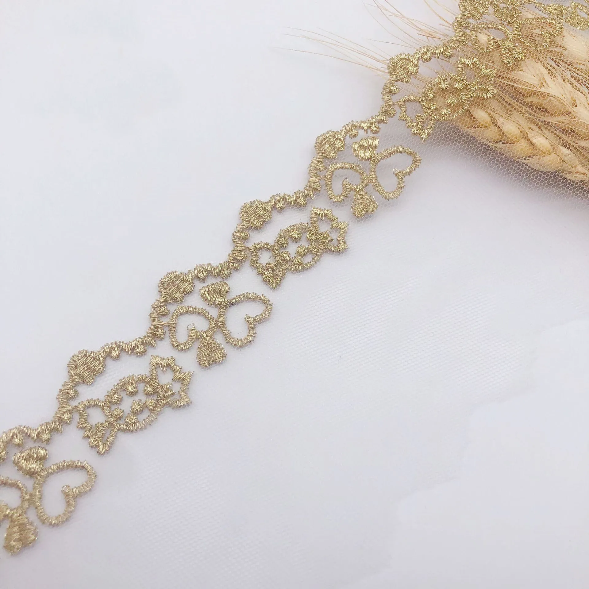 

Gold thread lace mesh embroidery clothing accessories candy love DIY Skirt lolita hat home soft decoration wedding accessories